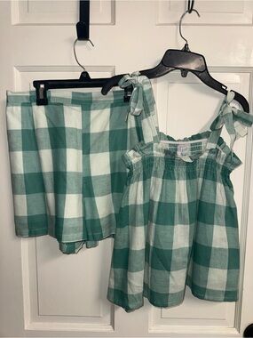Compania Fantastica mint Plaid Tie-Shoulder Tank set size small